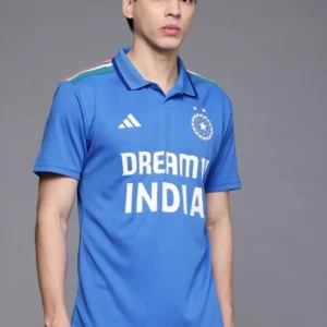 adidas India Cricket ODI Fan Jersey Men Printed Polo Neck Polyest